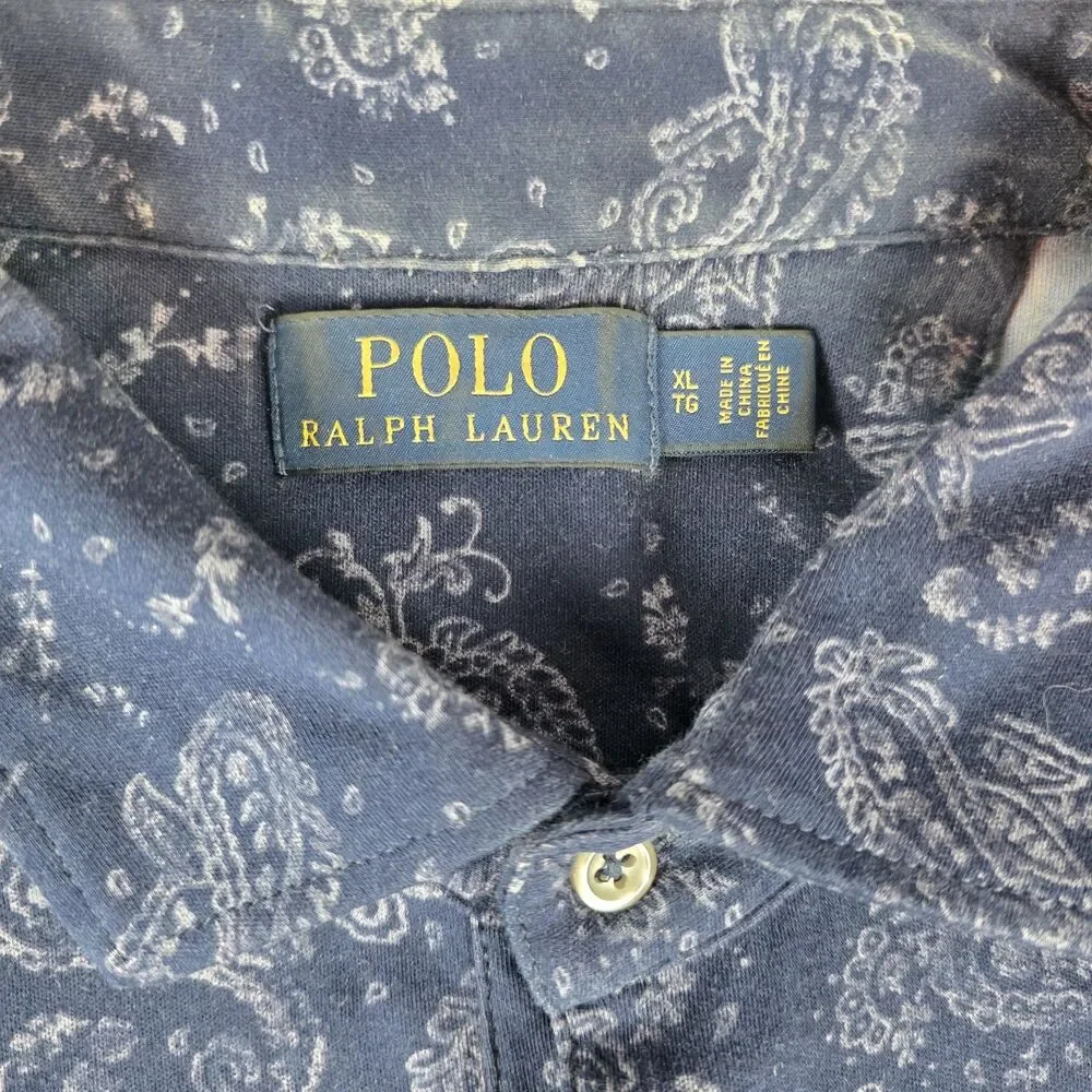 Polo Ralph Lauren Men's Polo Shirt XL Navy Paisley Bandana Print Cotton